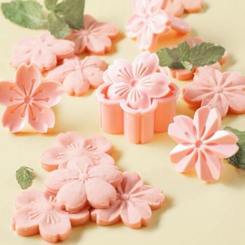 5pcs Cookie Mold Stamp Biscuit Mold Cutter Pink Blossom Mold Flower Charm DIY Floral Mold Fondant Japanese Dessert