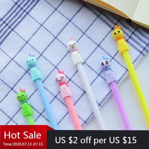 60pcs Gel Pen Stationery Cartoon 0.5 Black Pen Lovely Dolls To Shape Students Stationary Pen Wholesale School Tools Writing