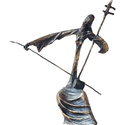Abstract Statue Pure Bronze Chinese Musical Instrument Erhu Sculpture Figurine Art Home Decoration Accessories Antique Art