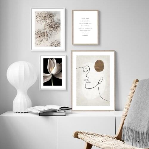 Abstract Woman Line Poster Wall Art Flower Quotes Modern NordicPaintings on Canvas Print Style Living Room Decoration Picture