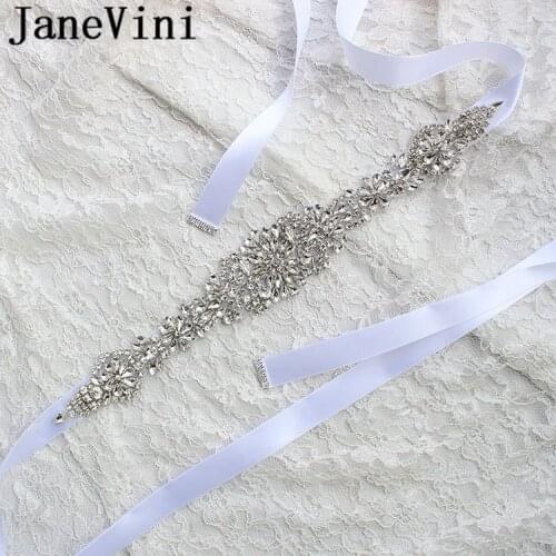 JaneVini Crystal Satin Wedding Belts Diamond Rhinestone Bridal Belt Bride Ribbon Sash Belt with Stones for Evening Prom Dresses