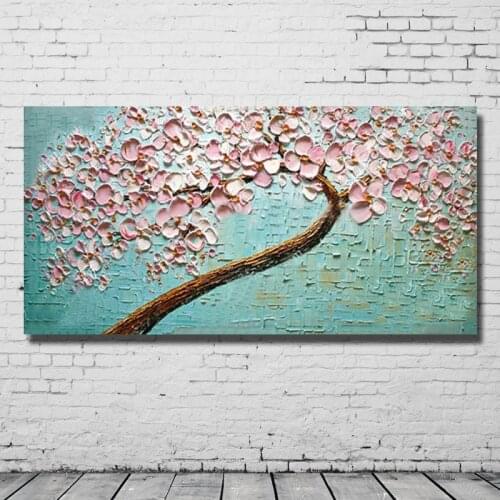 Free Shipping Unique Abstract Blue pink Flowers 100% Handmade Oil Painting Pictures Wall Art Decoration Oil Painting On Canvas