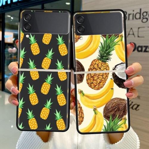 Black Hard Case For Samsung Galaxy Z Flip 3 5G Luxury PC Shockproof Phone Cover ZFlip 3 Bumper Fundas Summer Fruit Banana Coque