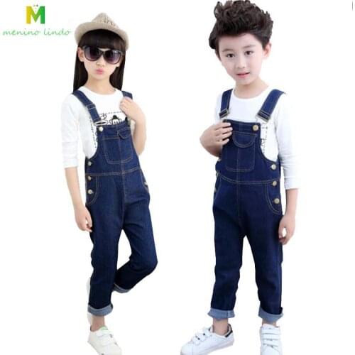 Kids jeans 2-5T boys spring cotton jeans children long trousers girls suspenders boys denim Bib pants child outwear clearnace