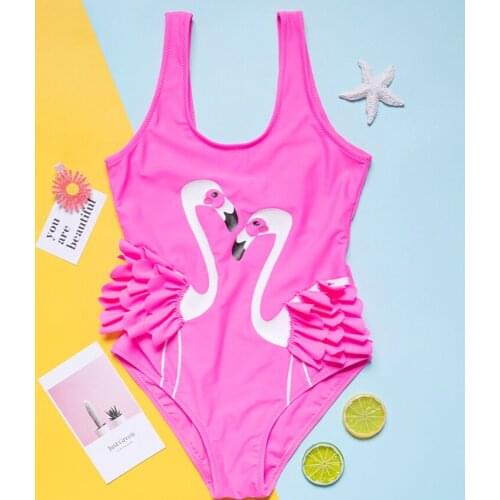2021 Childrens Swimsuit Girls Flamingo One Piece Baby Cartoon Print Swimsuit Childrens Bikini For 2-6years Girls Swimwear
