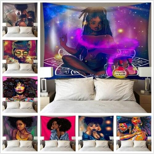 Home Black Art Tapestry Wall Tapestry Hippie Art Fashion Shy African American Women Wall Tapisserie Aesthetic Room Decor 95*73cm