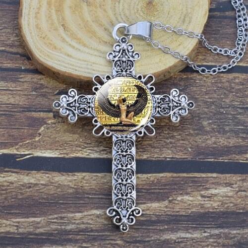 Egyptian Ankh Cross Pendant Vintage Ancient Egypt Anubis Scarab Goddess Cross Necklace Egypt Pharaoh Jewelry for Men Women