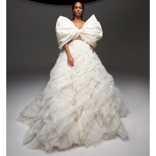 Elegant Bow Girls Prom Dresses 2021 Puffy Tiered Tulle Show Formal Dress Evening dress Party Gowns Robe de