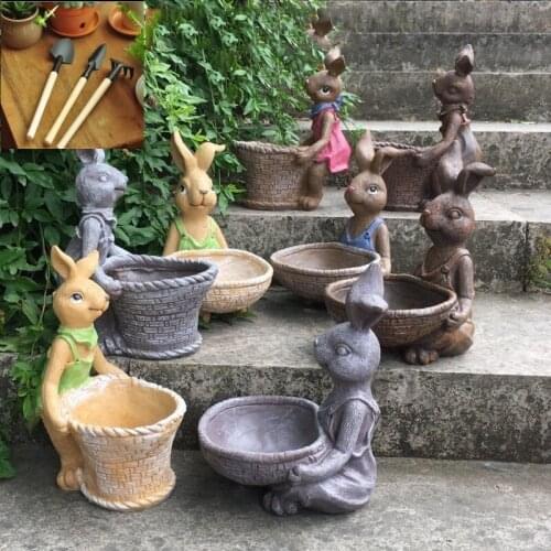 Pastoral Resin Rabbit Vase Furnishing Crafts Garden Park Courtyard Figurines Decoration Villa lawn Outdoor Ornaments Accessories