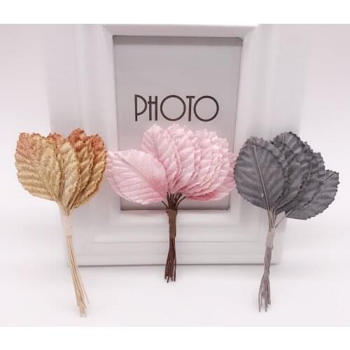 12 pcs Silk Leaf-Shaped Green Leaves Artificial Flower For Wedding Decoration DIY Wreath Gift Scrapbooking Craft Fake Flower