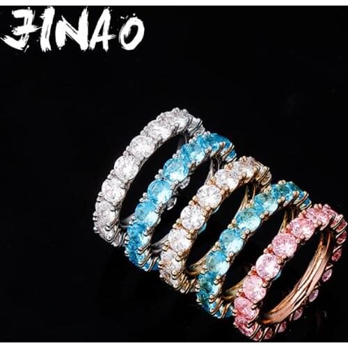 JINAO 4MM High Quality Iced Out Cubic Zirconia Round Ring Mens Hip Hop Gold Silver Color Personality Jewelry For Women Gifts