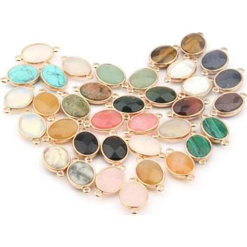 Natural Stone Water Drop Shape Rose Quartzz/Tiger Eyes Pendant Double hole connector DIY for Necklace or Jewelry Making