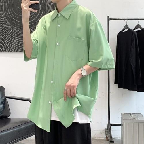 Summer Short Sleeve Shirt Mens Fashion Black Gray Green Casual Shirt Men Streetwear Korean Loose Pocket Dress Shirts Mens M-2XL