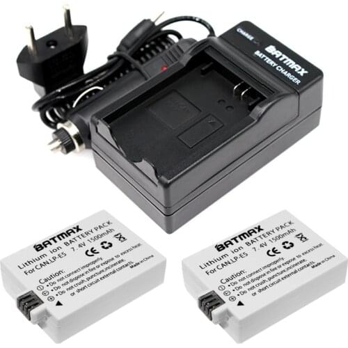 1500mAh LP-E5 LPE5 LP E5 LI-ION Battery (2 pack) & Charger Kit for Canon EOS Rebel XS, Rebel T1i, Rebel XSi, 1000D, 500D, 450D