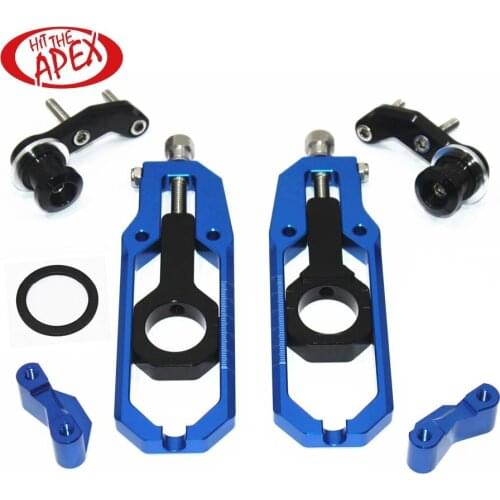 Motorcycle Chain Tensioner Adjuster with paddock bobbins kit for Yamaha YZF-R1 R1M R1S 2015 2016 2017 CNC Aluminumn Blue