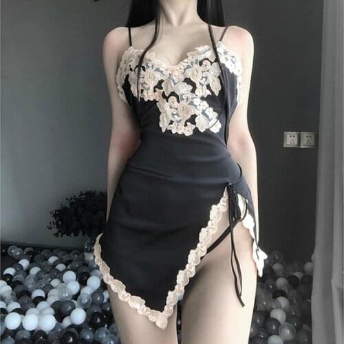Womens Nightie Lace Embroidery Nightgown Lingerie Sling V-Neck Night Dress Sexy Nightwear Negligee Satin Silk Sleepwear