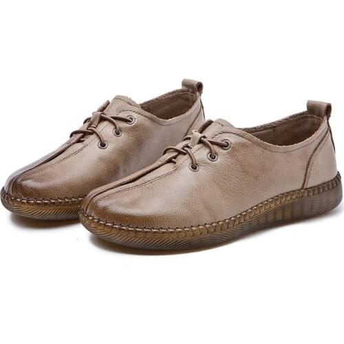 New Genuine Leather Woman Shoes Plus Size Retro Ladies Flat Shoes Female Loafers Breathable Soft Women Casual Shoe Zapatos Mujer