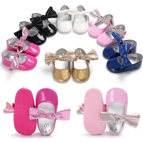 Female baby solid color bow rubber bottom non-slip soft bottom first walker baby shoes newborn baby shoes toddler shoes