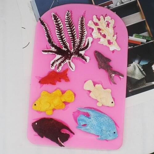 P1016 Ocean Series Small Fish Seagrass Coral Silicone Molded Sugar Chocolate Cake Decoration Model