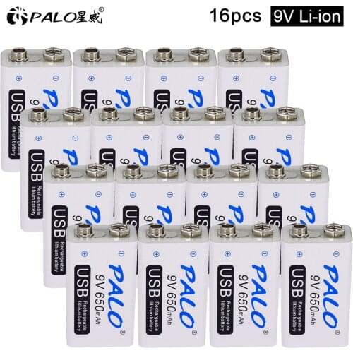 16PCS 9V usb rechargeable batteries 650mAh electronic battery 9v usb rechargeable battery