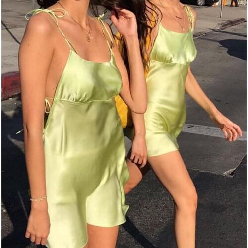 Sexy Women Satin Silk Dress Solid Soft Bandage Strap Vestidos Female Elegant Chic Sexy Party Cocktail Short Mini Dress 2019