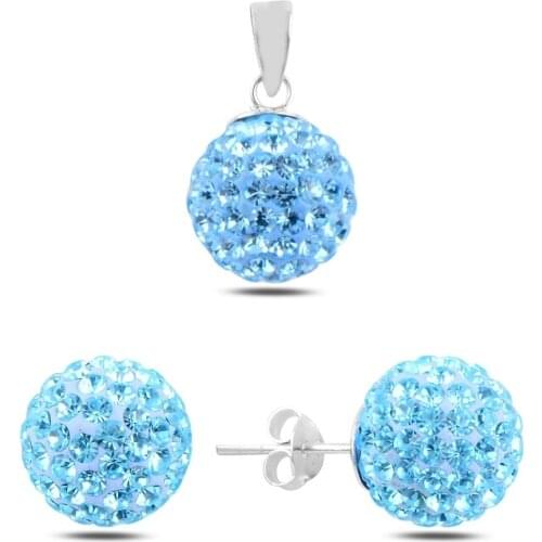Silver 925 Sterling Ball Crystal Cubic Zirconia Set
