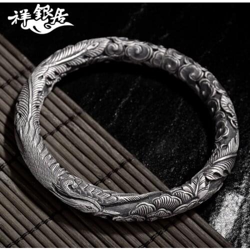 Silver wear peony fung S999 fine silver handmade silver columns in retro silver bracelet sent mother silver ornament