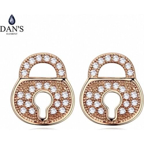 DANS ELEMENT New Sales AAA Zirconia Micro Inlays Rose Gold Color Lock&Key Earrings For Women Valentines Gift 109664rose