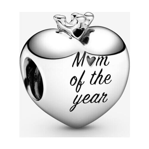 925 Sterling Silver Charms Fit Pandora Bracelets Original Mom of the years Heart Beads Women Diy Jewelry