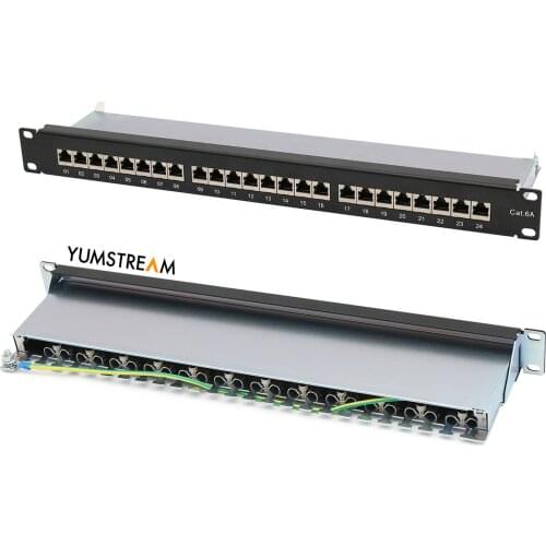 Rack mount Shielded 1U 19in RJ45 24 port ethernet patch panel ftp stp Cat 6a patch panel