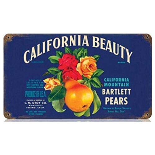 SUNNEE DIBIOUR Hbartlett Pear California Beauty Fruit Box Vintage Tin Metal Sign Pub Club Cafe Bar Home Wall Art Decoration