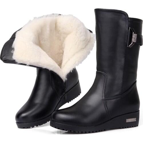 Warm winter boots women genuine leather boots plus cotton lady boots thick wool warm cotton wool shoes best quality for women