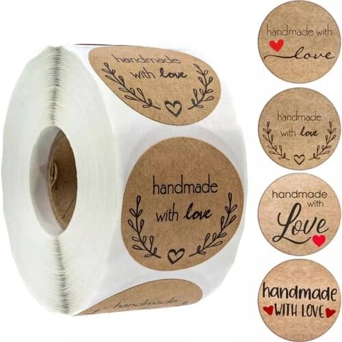 50-500Pcs Handmade With Love Stickers Natural Kraft Paper Stickers For Package Adhesive Thank You Sticker Seal Labels Stationery