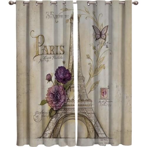 Vintage Paris Tower Butterfly Room Curtains Window Curtains Bathroom Kitchen Decor Print Kids Room Curtain Window Treatment