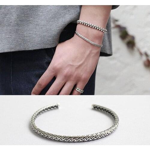 Vintage retro indian jewelry style silver 925 jewelry cuff bracelets for women and girls indian bangles pulseiras feminina 2019