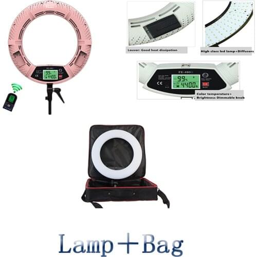 Yidoblo FE-480II Pink Pro Photograph LED Ring Light + Soft handbag LCD Screen Lamp RC Photographic Lighting 480LED Lights