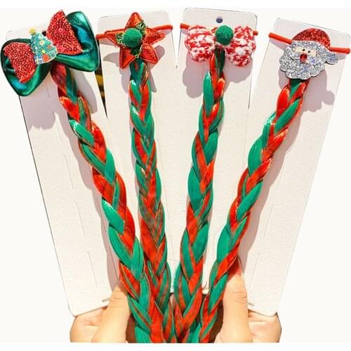 Christmas Elk Santa Claus Headdress Hairpin Wig Braid Bow-knot Hair Rope Antler Hair Clip Headwear Hair Accessories