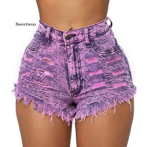 Women Colorful Printing Denim Tassels Shorts Summer 2020 Hot Sexy High Waist Zipper Fly Girls Straight Shorts Casual Jeans