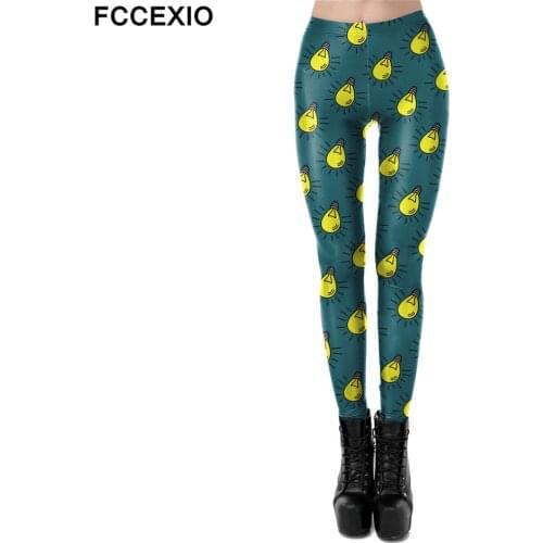 FCCEXIO 2021 New Leggings Fashion Cute Lamp Bulb Print Legings Women Elastic Fitness Leggins Mid Waist Trouser Skinny Sexy Pants