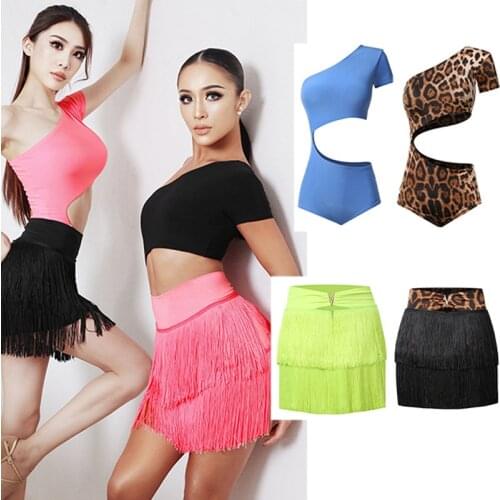 Hollow Slanted Shoulder Top Double-Layer Fringed Skirt Tassels Skirts Lance Dance Costume For Women Ballroom Dance Dress SL5334
