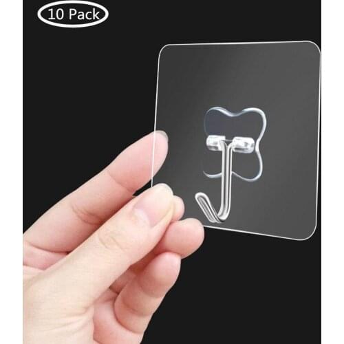 10Pcs Waterproof Transparent Viscose Hanging Hook for Kitchen Bathroom 6*6*2CM