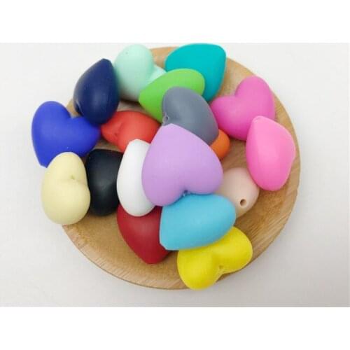 50pcs Colorful Heart Silicone Beads Chew Baby Toy Teething Jewelry DIY Bracelet Baby Fashion Teether Accessories