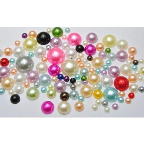 500 Mixed Color Acrylic Round Half Pearl Assorted Size 4mm-12mm FlatBacks Scrapbook Craft