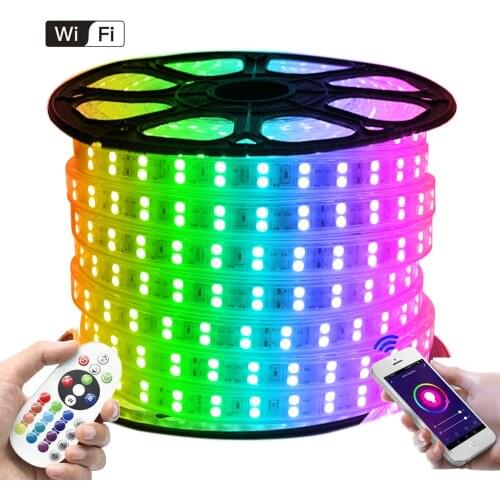 Double Row 5050 LED Light Strip WIFI RGB 220V 110V 24key Remote EU US UK AU Power Kit 120LED/60LED Flex Led Ribbon Waterproof