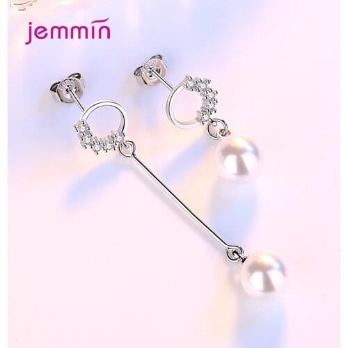 925 Sterling Silver Cute Pearl Wedding Earrings For Women Girls Fashion Jewelry CZ Crystal Valentines Day Gift Wholesale