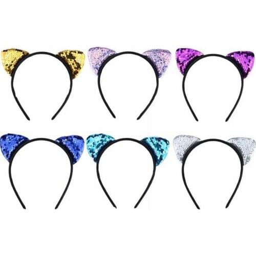 Sequins Kids Girls Glitter Cat Ear Hairband Headband Hair Hoop Band Accessories Hairpins Cat Ears Bunny Barrettes Kids Hair