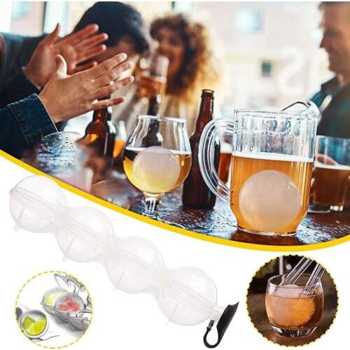 Ice Cubes Mould 6 Pcs Ice Ball Shape 4 Cavity with Lid Ice Ball Cube Maker for Whiskey Cocktail Juice Beverage Trade