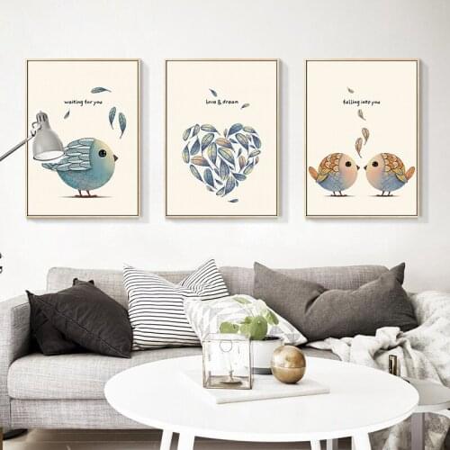 Colorful Abstract Cute Cartoon Animal Bird Tree Canvas Painting Background Wall Picture Poster Living Children’s Room Decoration