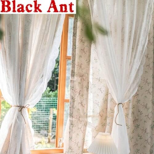 Lace Double Layer Short Curtain Kitchen American Pastoral Printing Half Sheer Curtain Floral Door Cabinet Home Decora DL-JD1056
