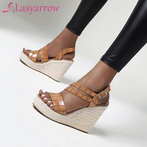 Lasyarrow 2020 hot women sandals pu buckle summer party wedding casual shoes popular wedges platform sandals ladies footwear